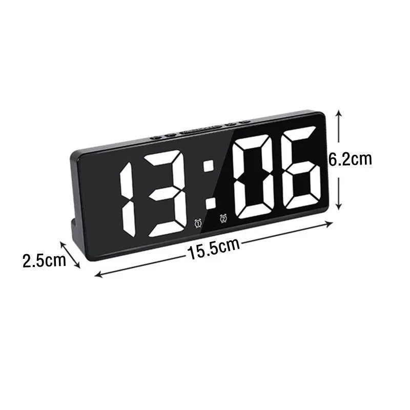 LED Digital Clock Mirror Display Snooze Alarm Temperature Time Table Desk Decor