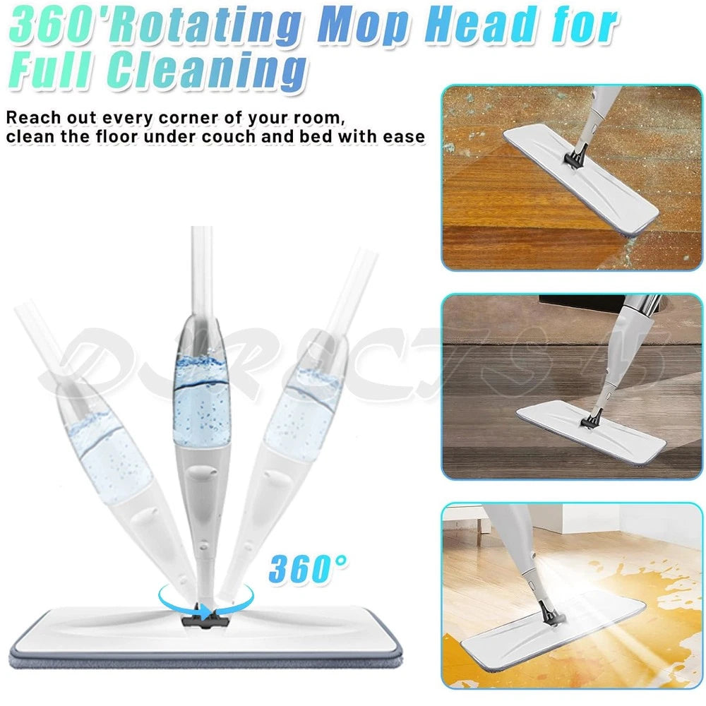 Spray Mop Microfibre Flat Mop Cleaner Floor Kitchen Bathroom Cleaner with 6 Mops