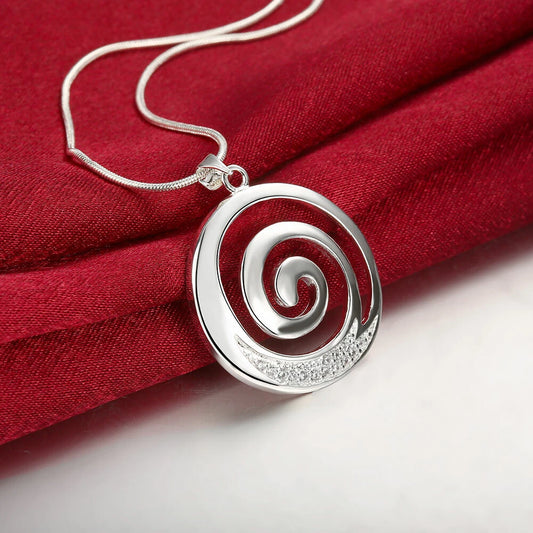 Stunning New 925 Sterling Silver Filled Spiral Pendant Necklace With Zircon