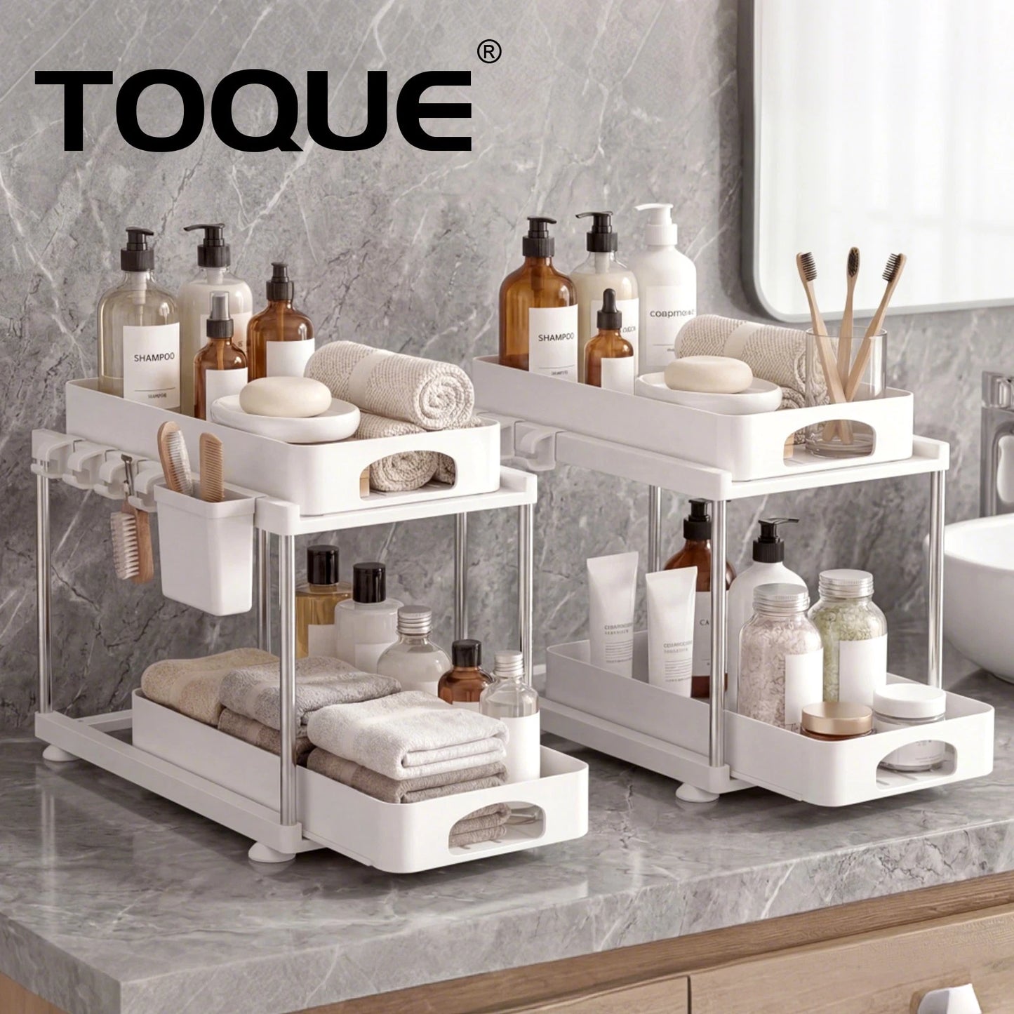 Toque 2 x Under Sink Organizer 2 Tier Cabinet Storage Rack Adjustable Kitchen