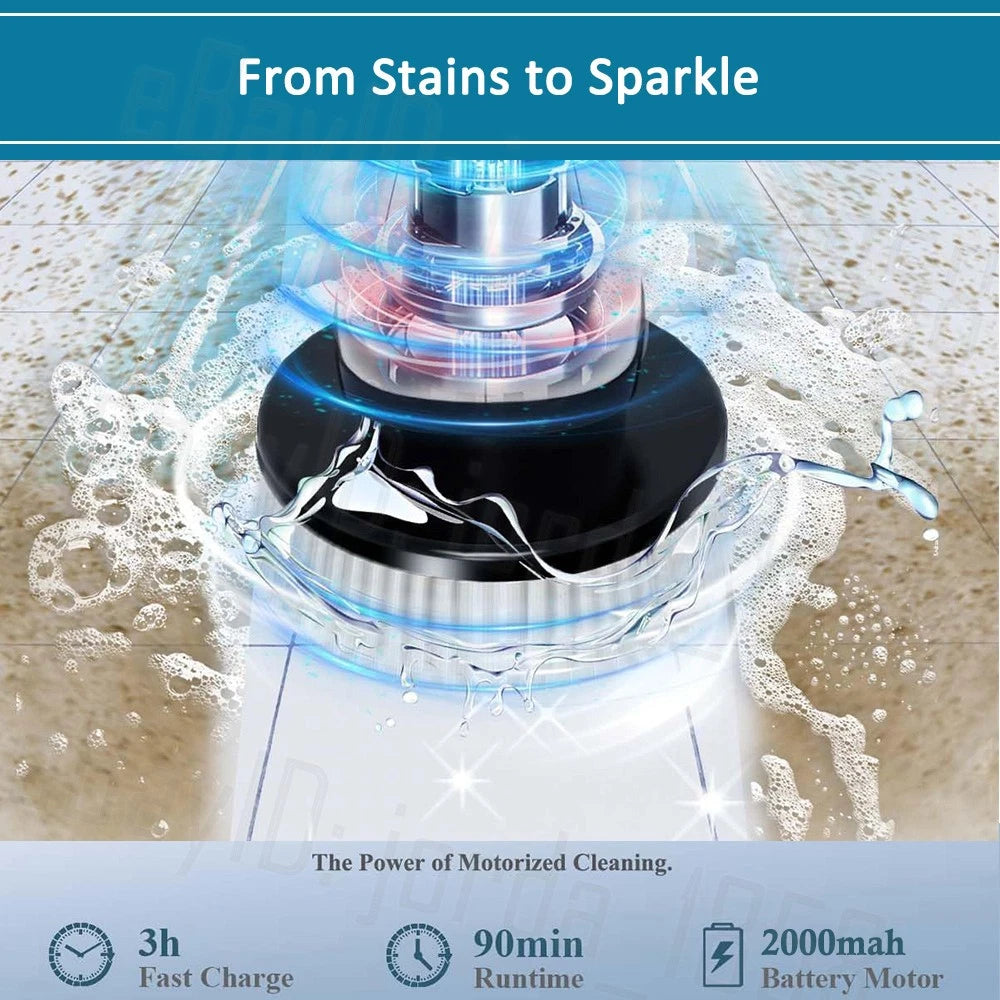 Rechargeable Cordless Spin Scrubber Electric Turbo Scrub Cleaning Brush 9 Heads