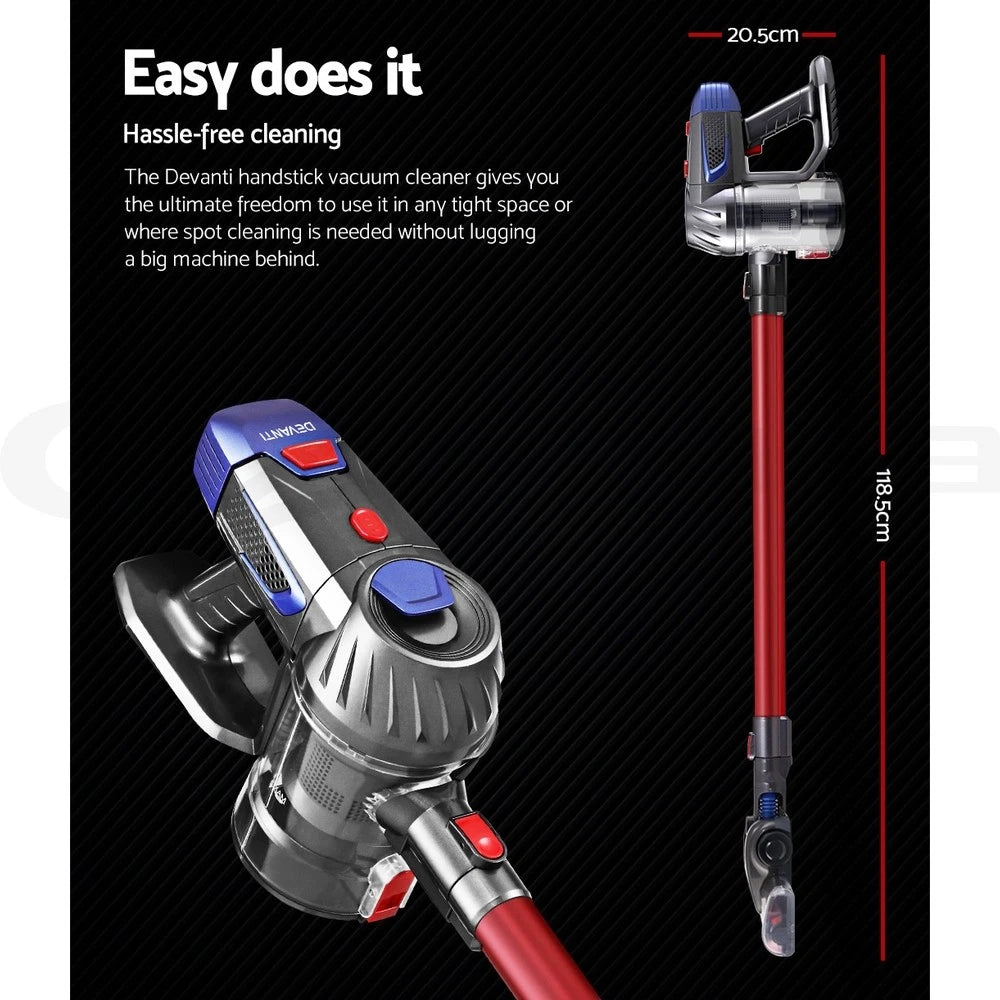 Devanti Stick Vacuum Cleaner Handstick Vac Bagless Handheld Cordless 150W Red