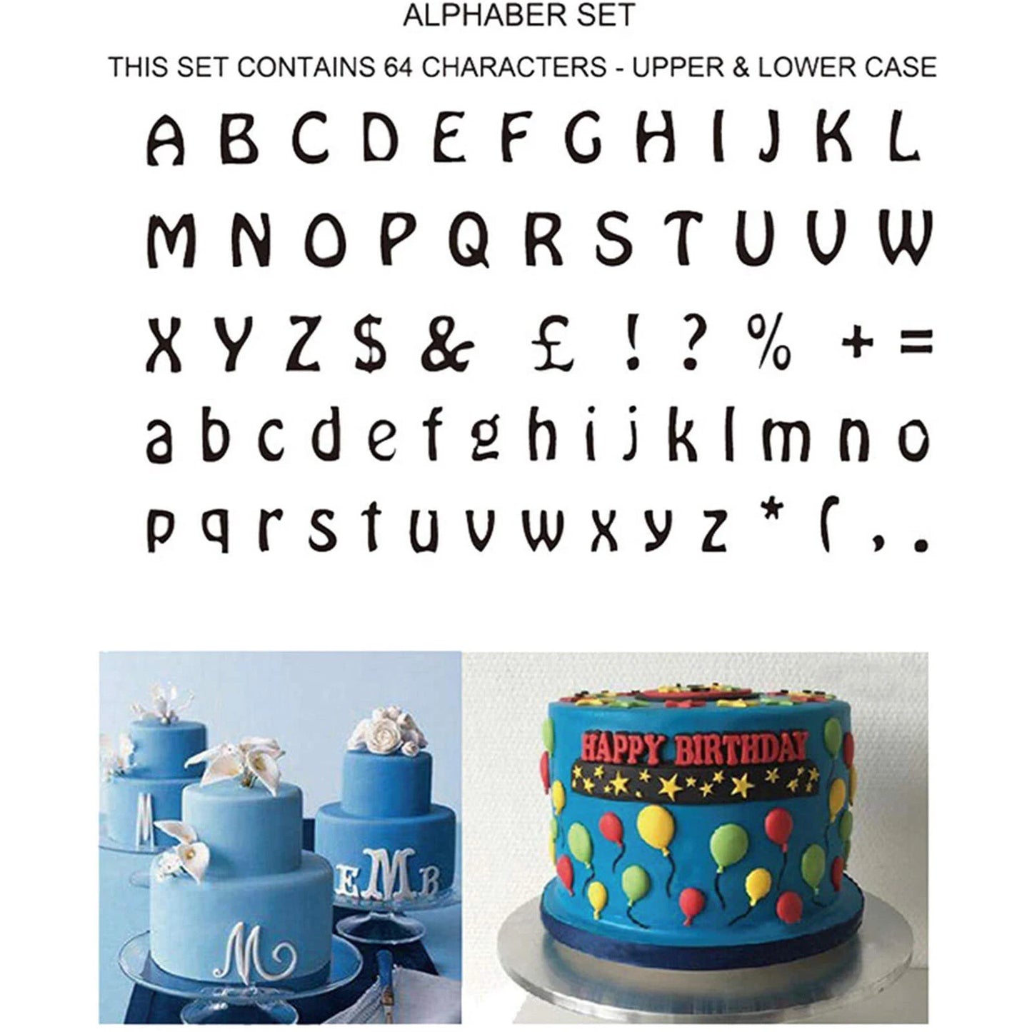 64PCS Fondant Cake Alphabet Letter Cookies Biscuit Stamp Embosser Mold Cutter