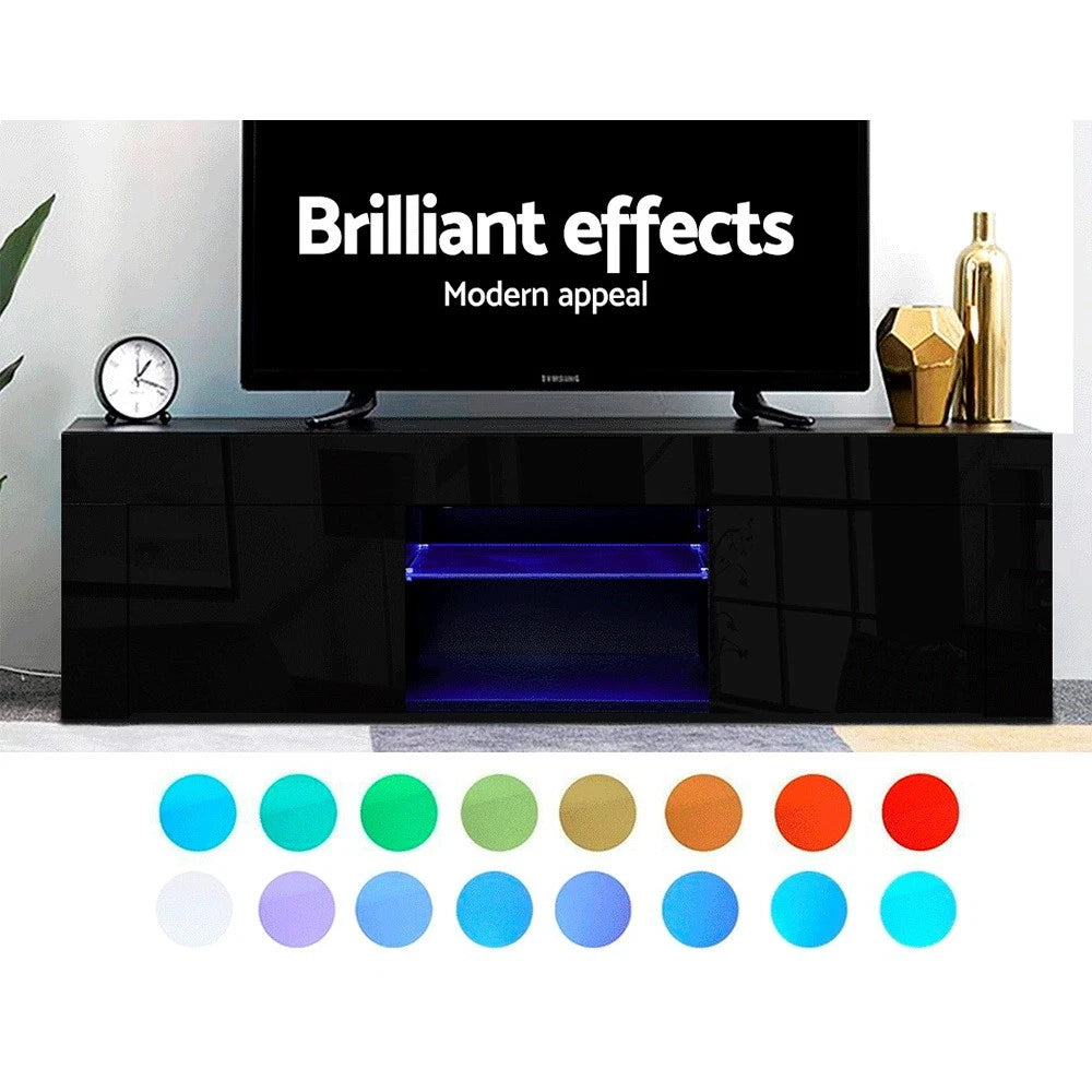 Artiss Entertainment Unit TV Cabinet LED RGB 130cm Storage Drawers Black Angus