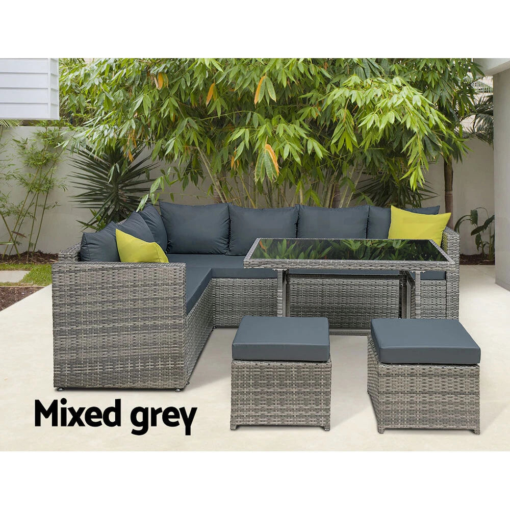 Gardeon 8 Seater Outdoor Dining Set Patio Table Chair Lounge Setting Wicker