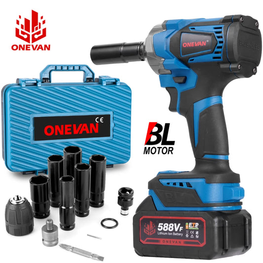 2000NM Cordless Impact Wrench Electric Brushless Rattle Gun w/2 Battery+Case Set