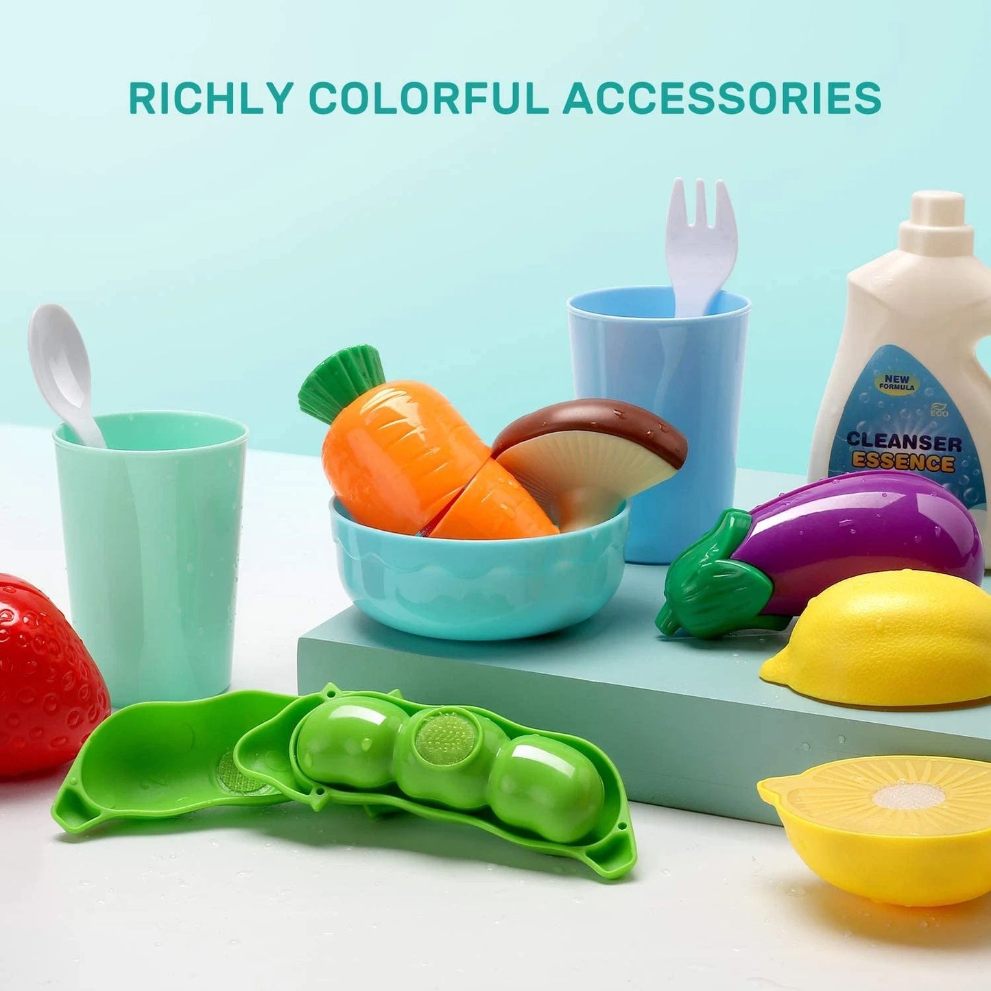 Cute Stone Pretend Play Kitchen Sink Toys Play Cooking Stove Pot Pan Tableware