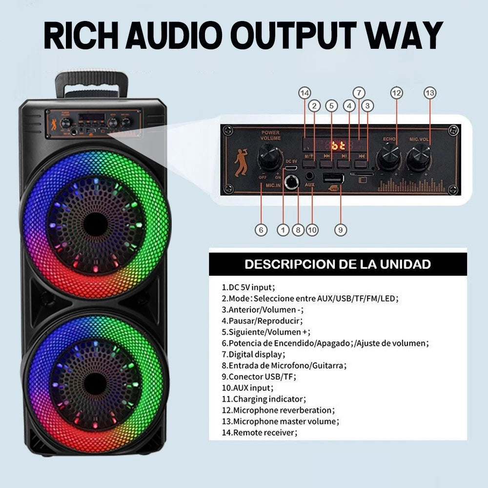 5000W Dual 8.5'' Bluetooth Speaker Sub Woofer Heavy Bass Sound System Party &Mic