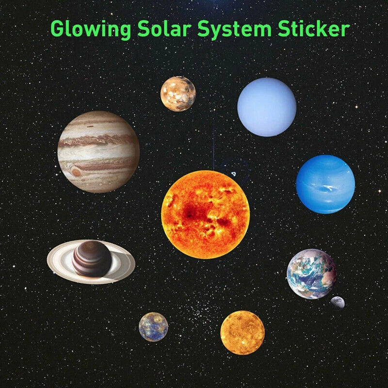Glow In The Dark Solar System Wall Sticker 10 Planet Decal Kids Room Decor stars