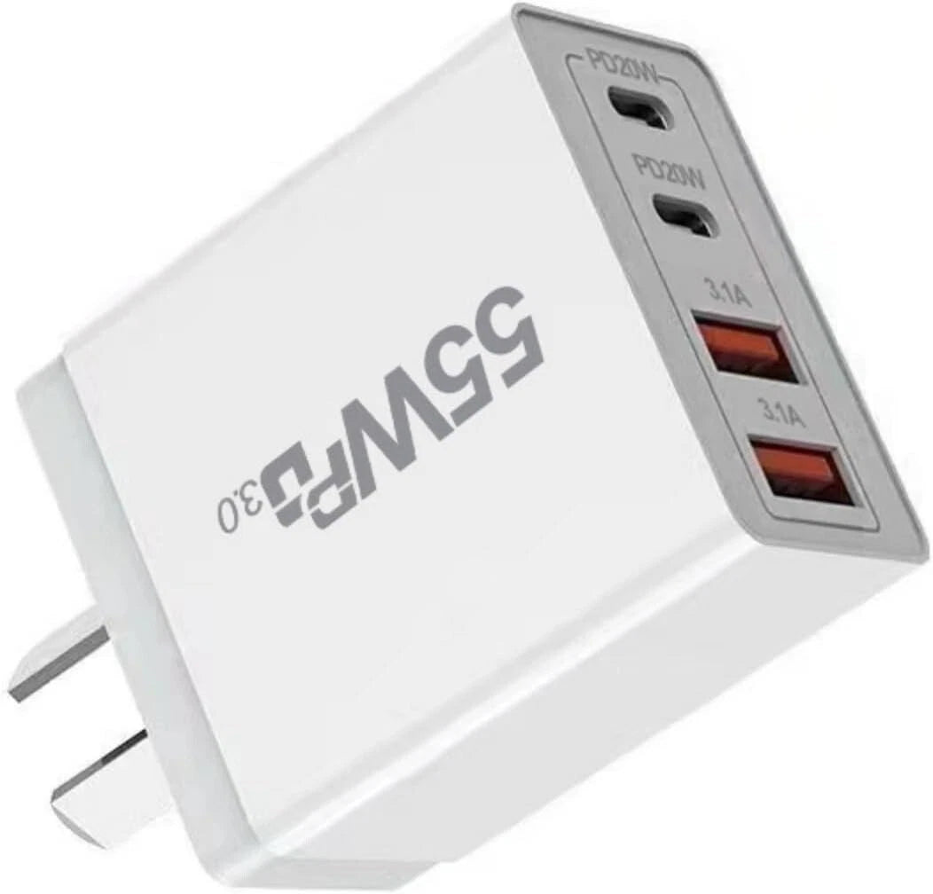 55W 4 Port USB-C PD Type-C Fast Charging Wall Plug USB C Charger Power Adapter