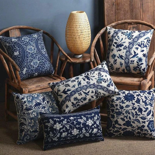 Vintage Blue Floral Cushion Covers Throw Decorative Pillow Cover
