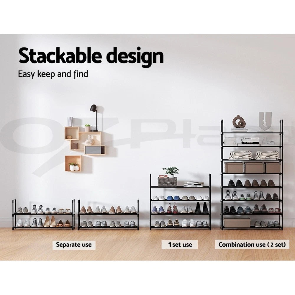 Artiss Shoe Rack Storage Cabinet Stackable Shelves Stand 4 Tiers 16 Pairs Black