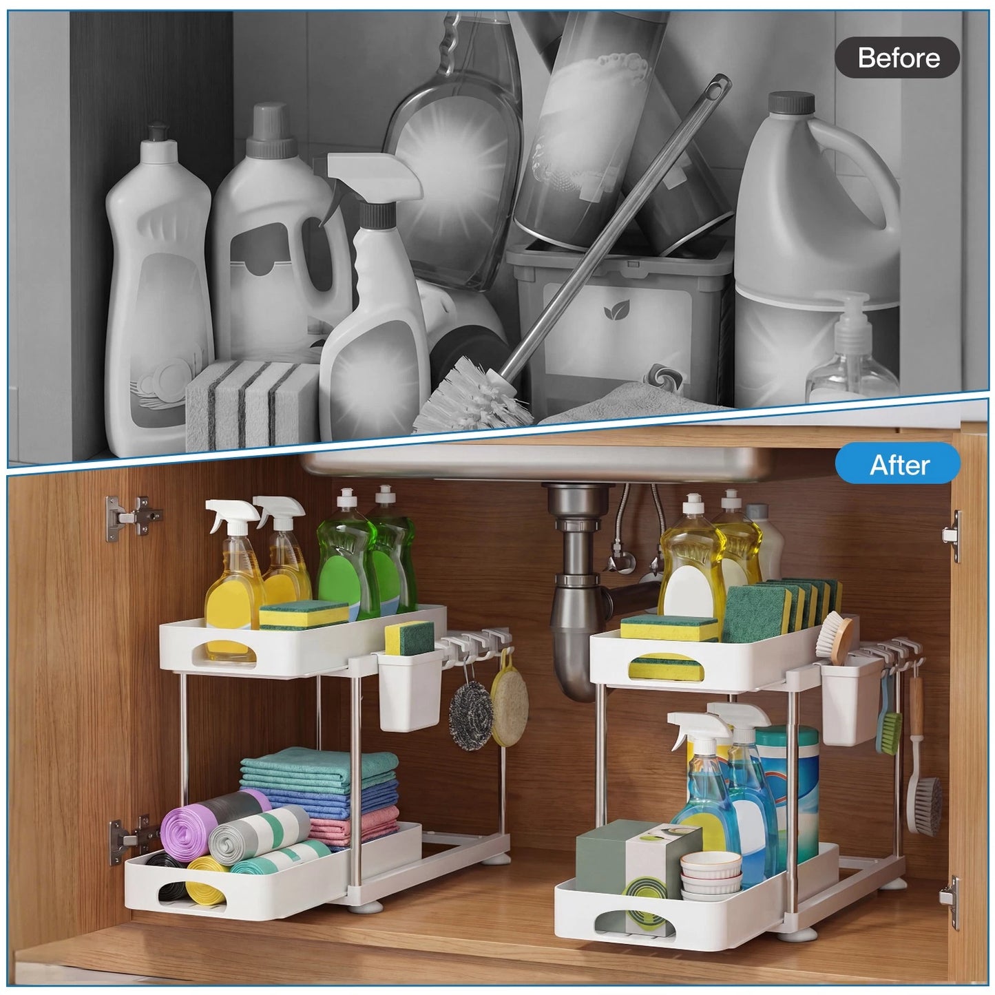 Toque 2 x Under Sink Organizer 2 Tier Cabinet Storage Rack Adjustable Kitchen