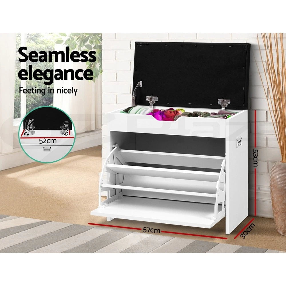 Artiss Shoe Rack Storage Cabinet Bench Organiser Storage Cupboard 3-tier White