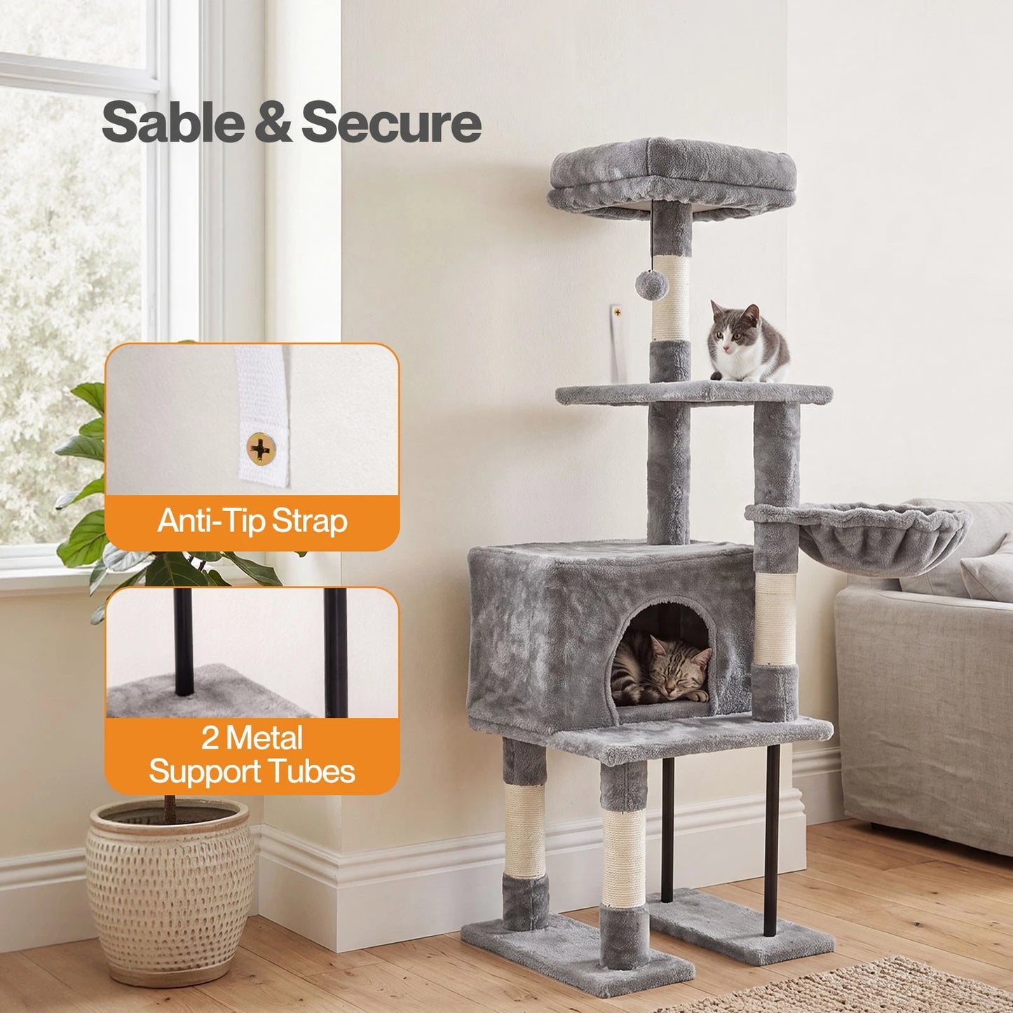 Pawz Cat Tree Cat Tower Multi-Level Cat Bed with Condo 125cm Plush Gray