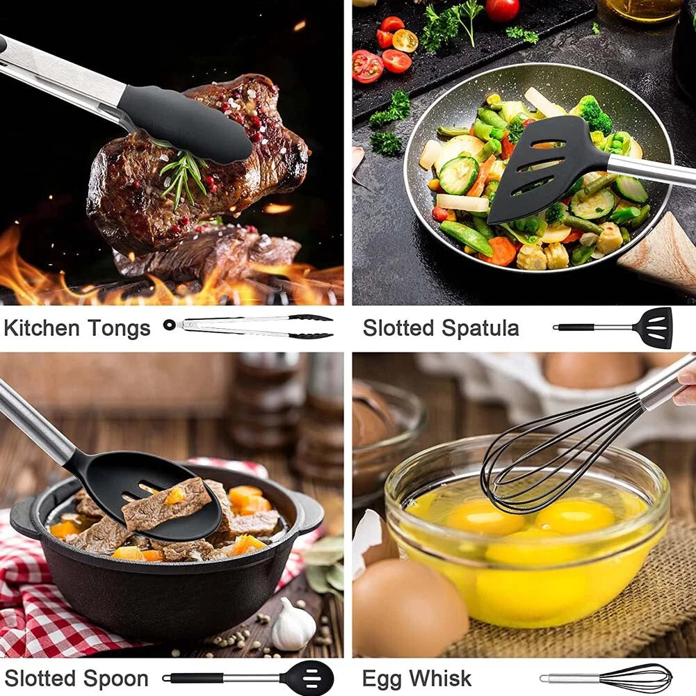 Kitchen Cooking Utensil Set Silicone Non-Stick Stainless Steel Cookware 35Pcs