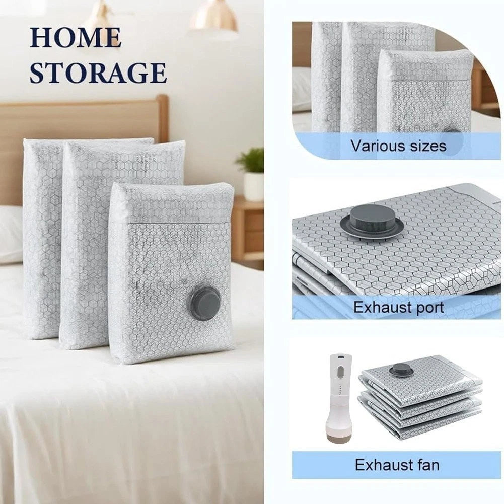 6-15PCS Travel Vacuum Storage Bags with Rechargeable Electric Pump Compression