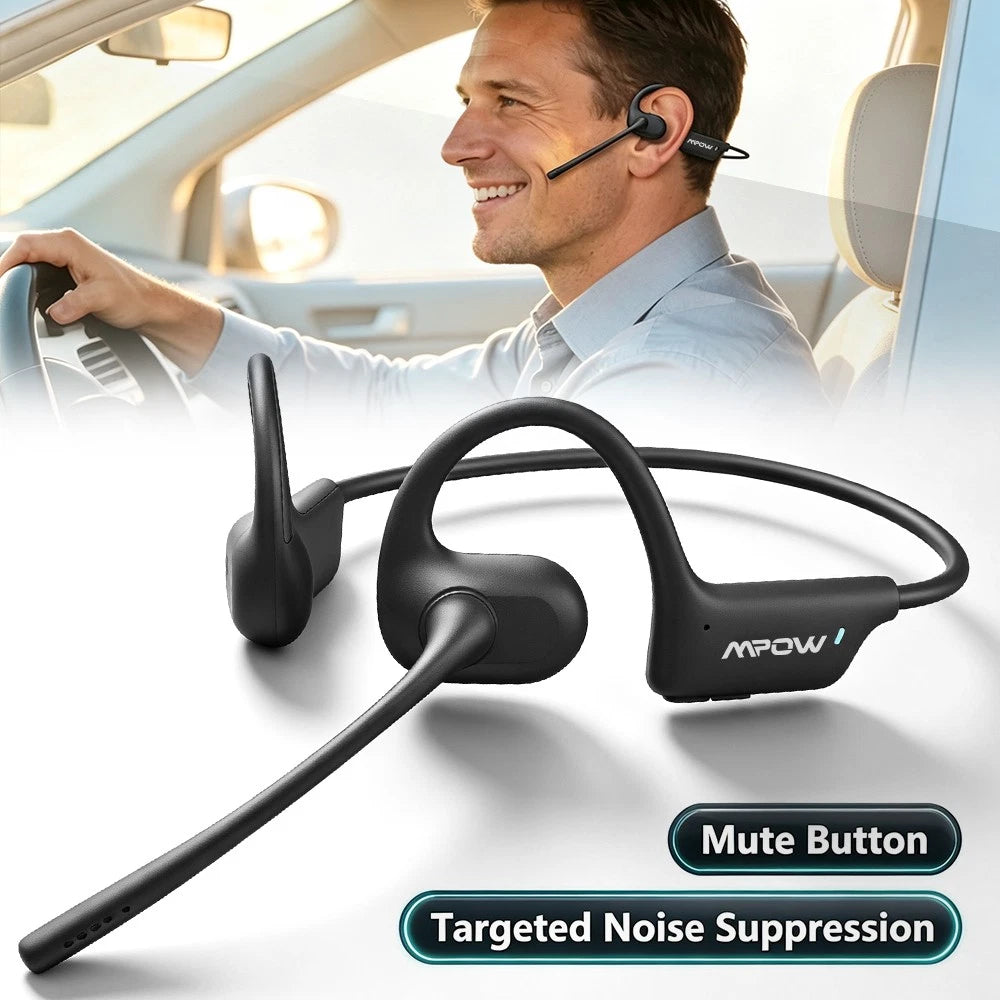 Mpow Air Conduction Headphones Trucker Bluetooth Headset Dual Noise Cancelling
