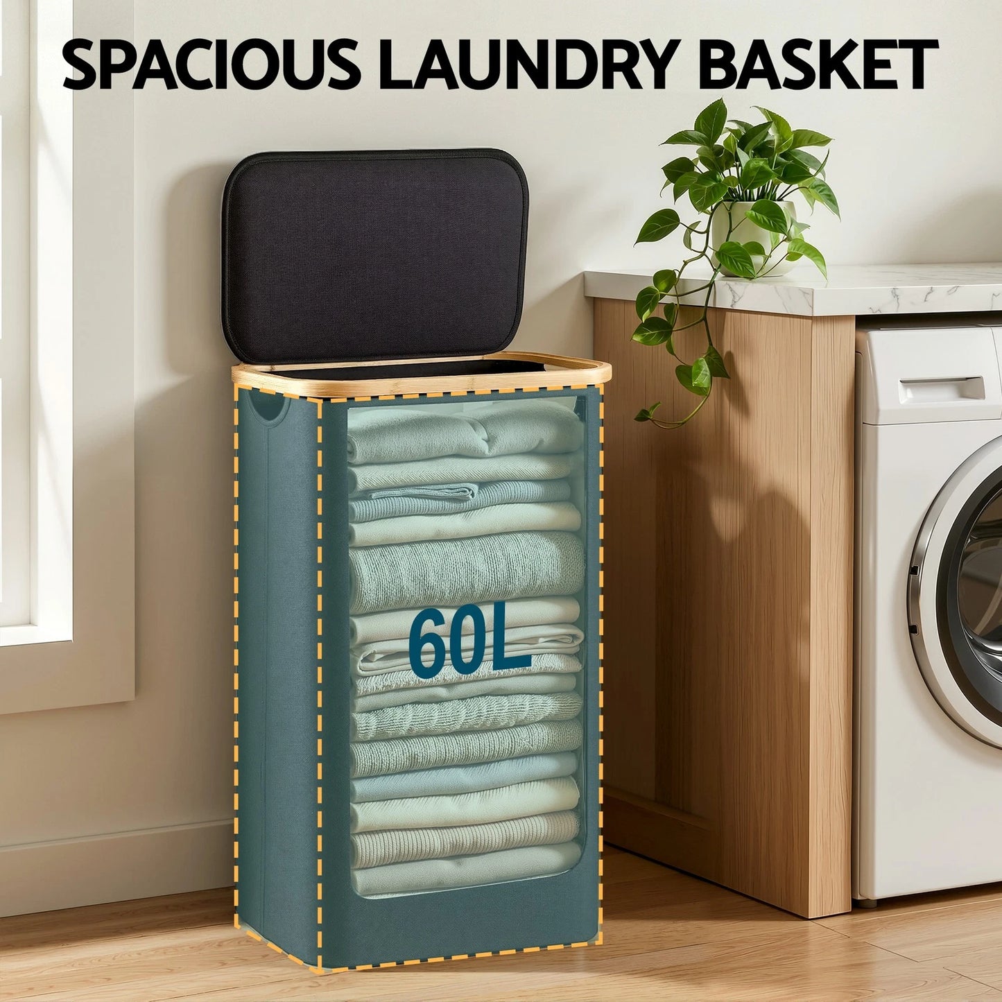 Artiss Laundry Basket with Removable Bag Foldable Clothes Hamper Black 60L