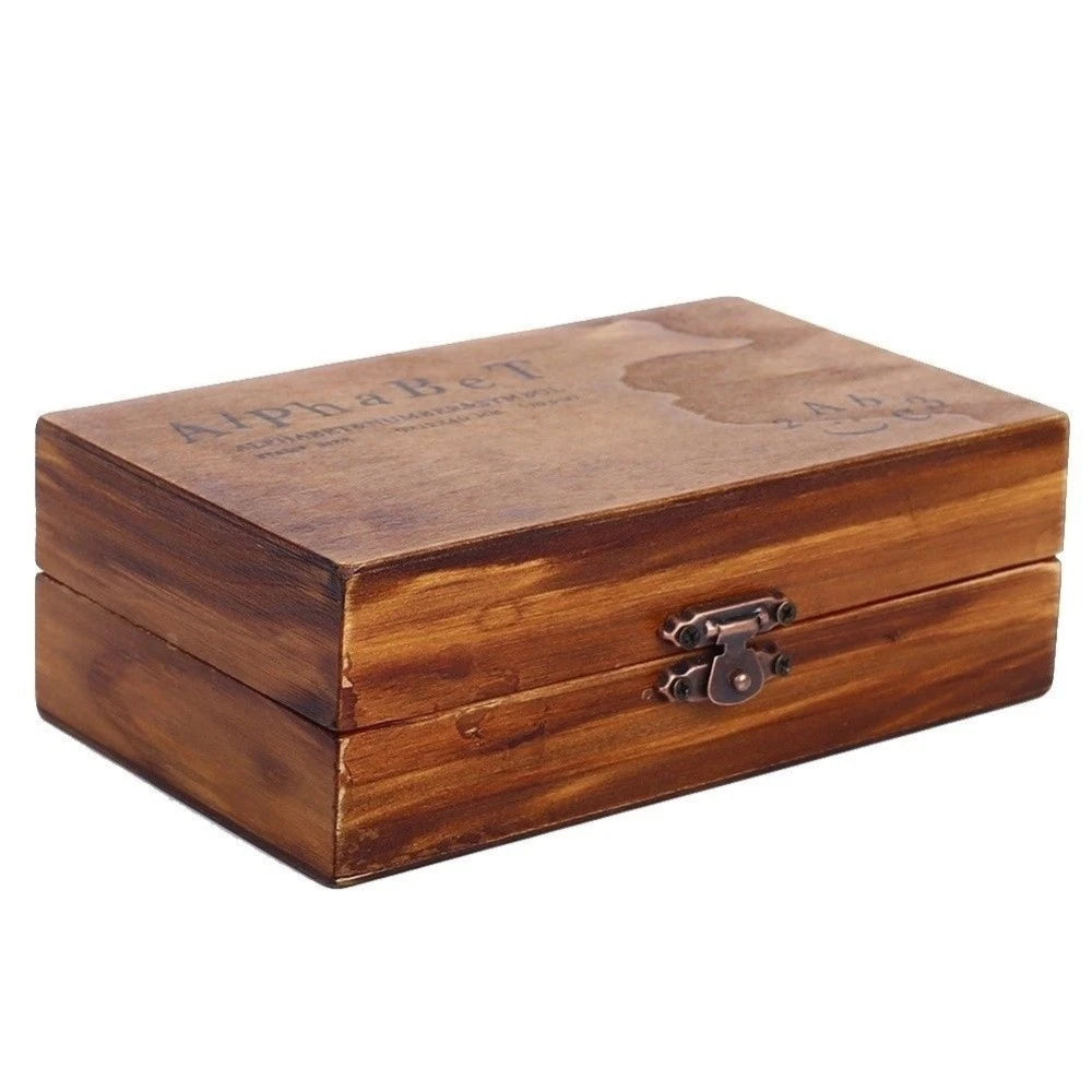 70 pcs / set Rubber Stamps Letter Number Alphabet Wooden Box Antique Vintage Kit