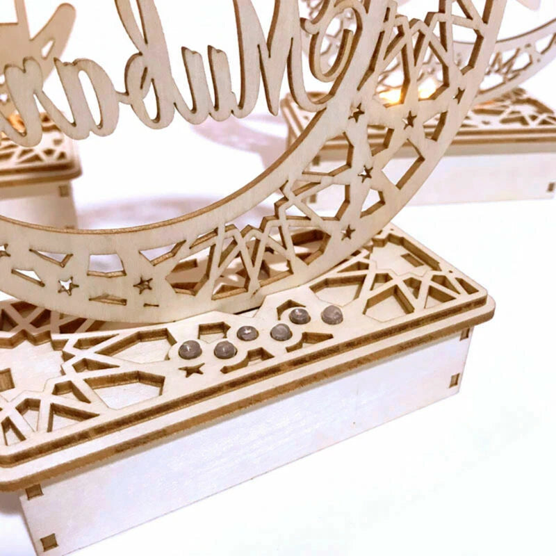 Ramadan Eid Mubarak Moon Castle LED Light Wooden Muslim Islamic Party Decoration