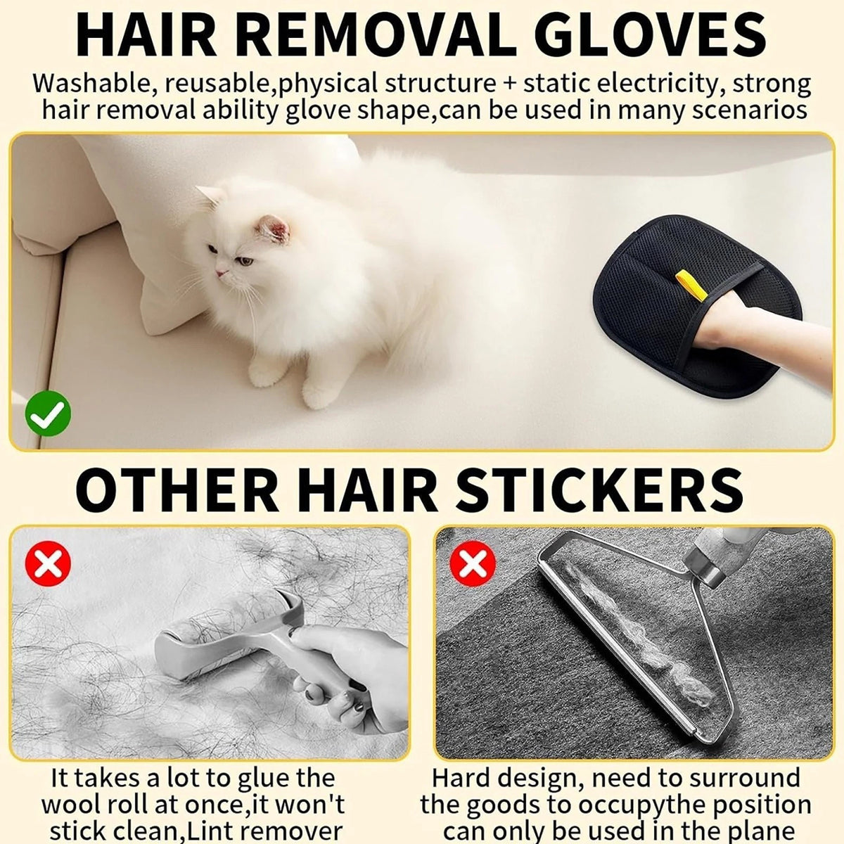 Pets Grooming Glove Double Sided Pet Hair Remover Gloves for Dog Cat Reusable AU