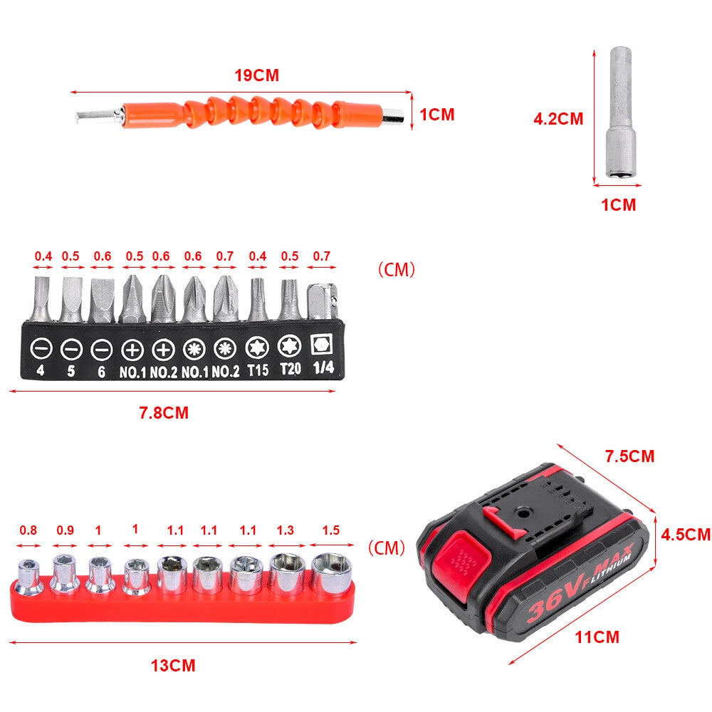 36V CORDLESS DRILL HEAVY DUTY IMPACT DRIVER KIT BRUSHLESS HAMMER +2 BATTERY KIT