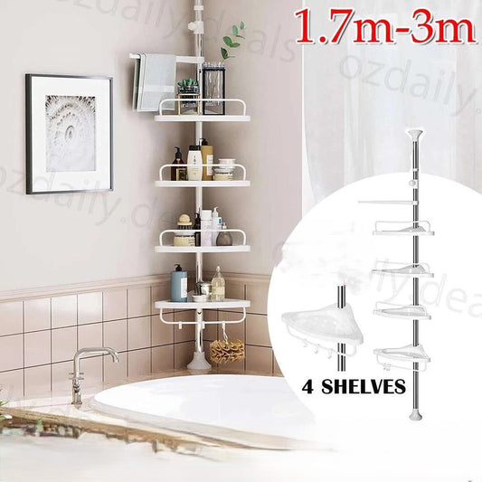 4-Tier Telescopic Shower Corner Shelf Caddy Hold Bathroom Organiser Storage Rack