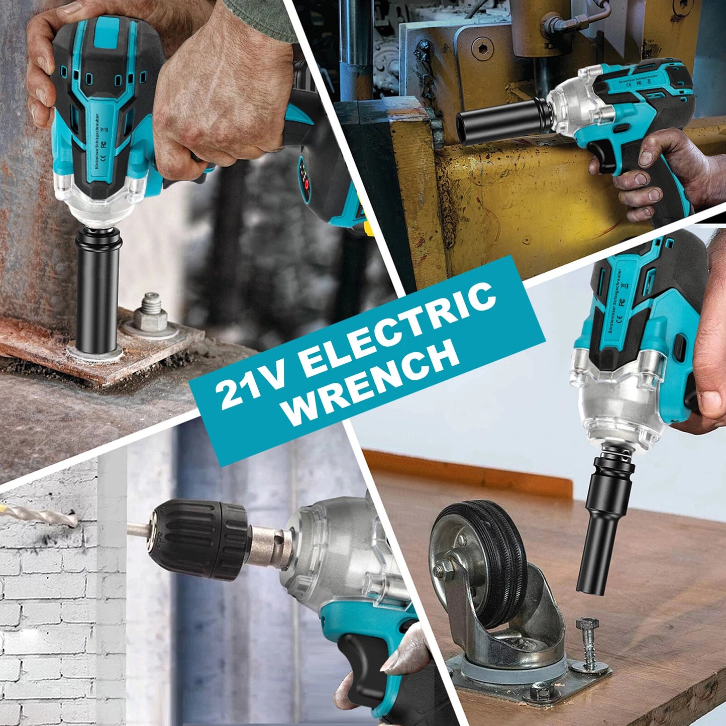 1/2" Electric Wrench Cordless Brushless Impact Rattle Gun Drill Kit + 2x Battery