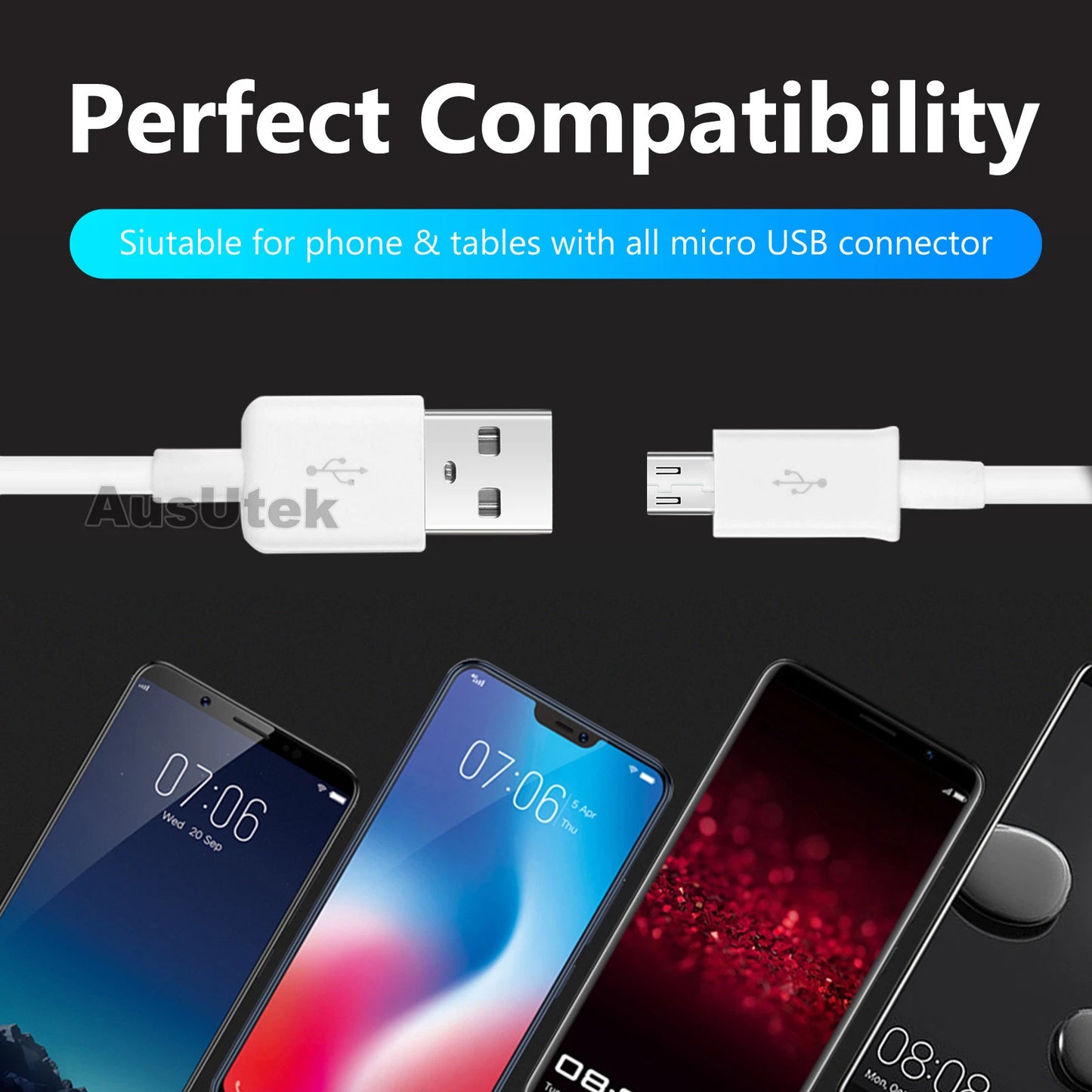 2x 3M Micro USB Data Charger Cable For Samsung Galaxy S6 S7 EDGE S5 S4 HUAWEI