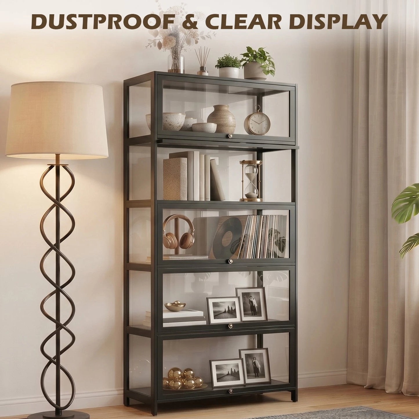 Display Cabinet Storage Shelves Clear Bookcase Wine Wood Rack Stand 3/4/5 Tier