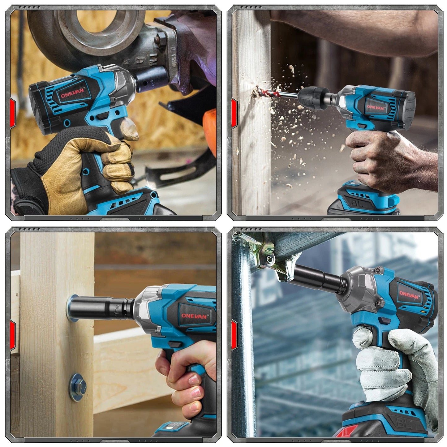 2000NM Cordless Impact Wrench Electric Brushless Rattle Gun w/2 Battery+Case Set