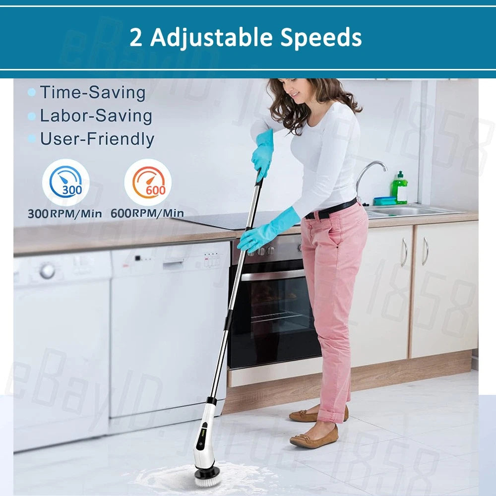 Rechargeable Cordless Spin Scrubber Electric Turbo Scrub Cleaning Brush 9 Heads