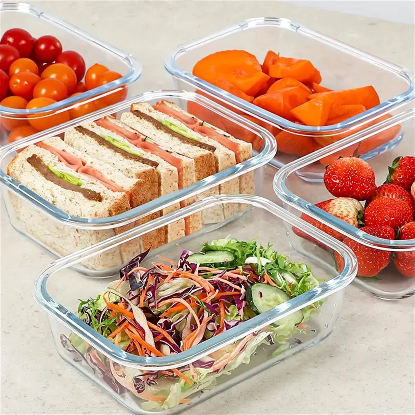 10PCS Pack Glass Food Storage Containers With Lids Airtight Leak Meal Prep Glass