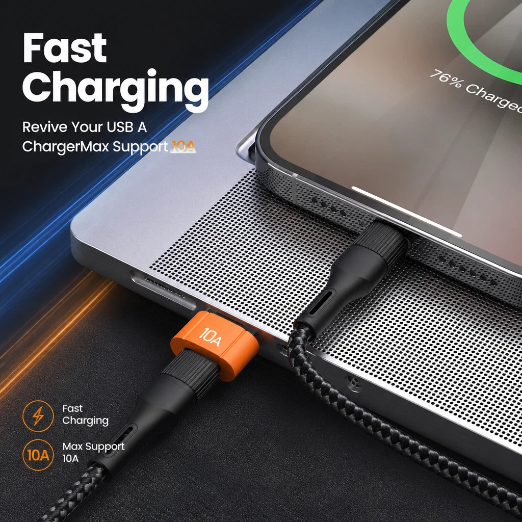 USB Type A Male to USB C Type C Female Charging Port Adapter Fast Converter 10A