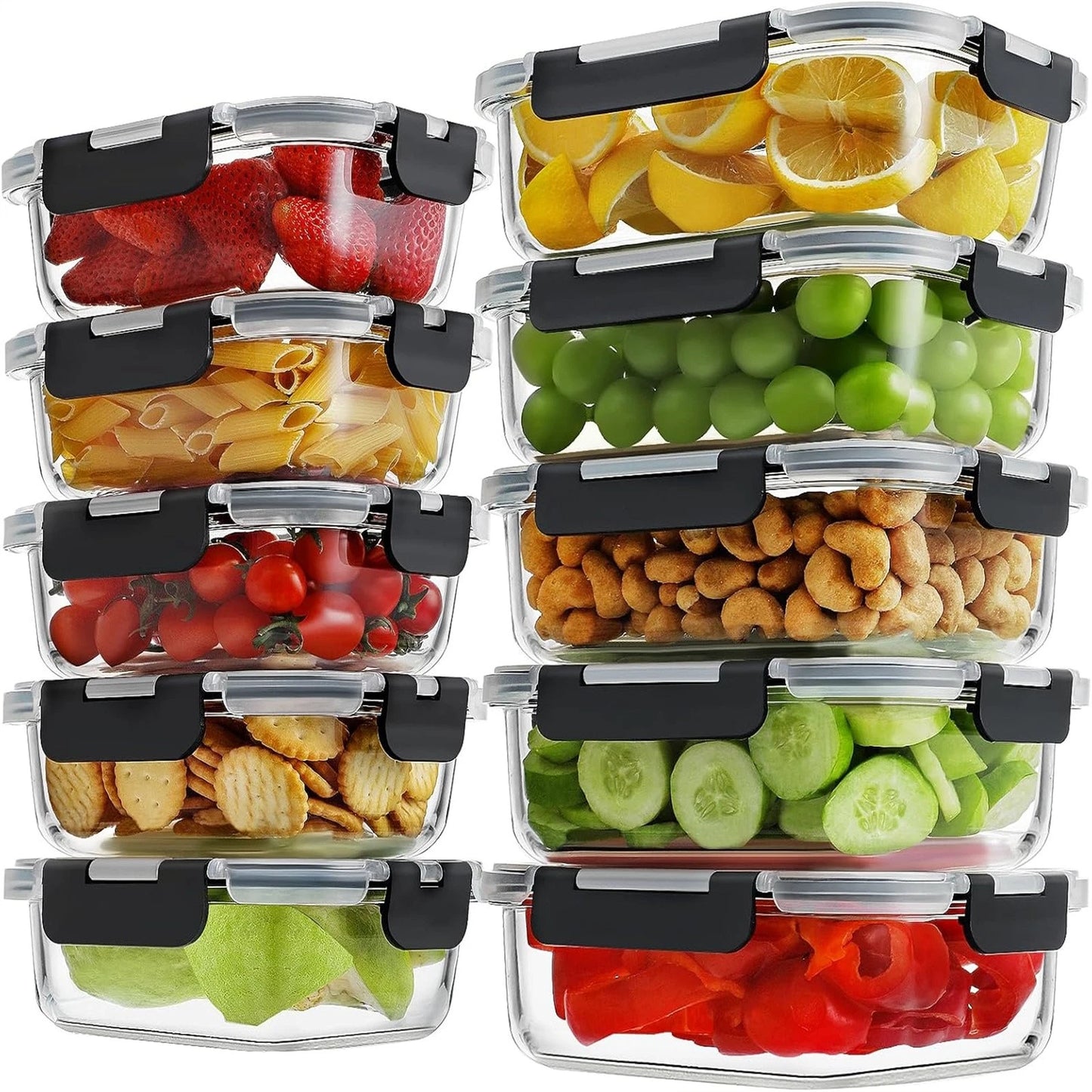 10PCS Pack Glass Food Storage Containers With Lids Airtight Leak Meal Prep Glass