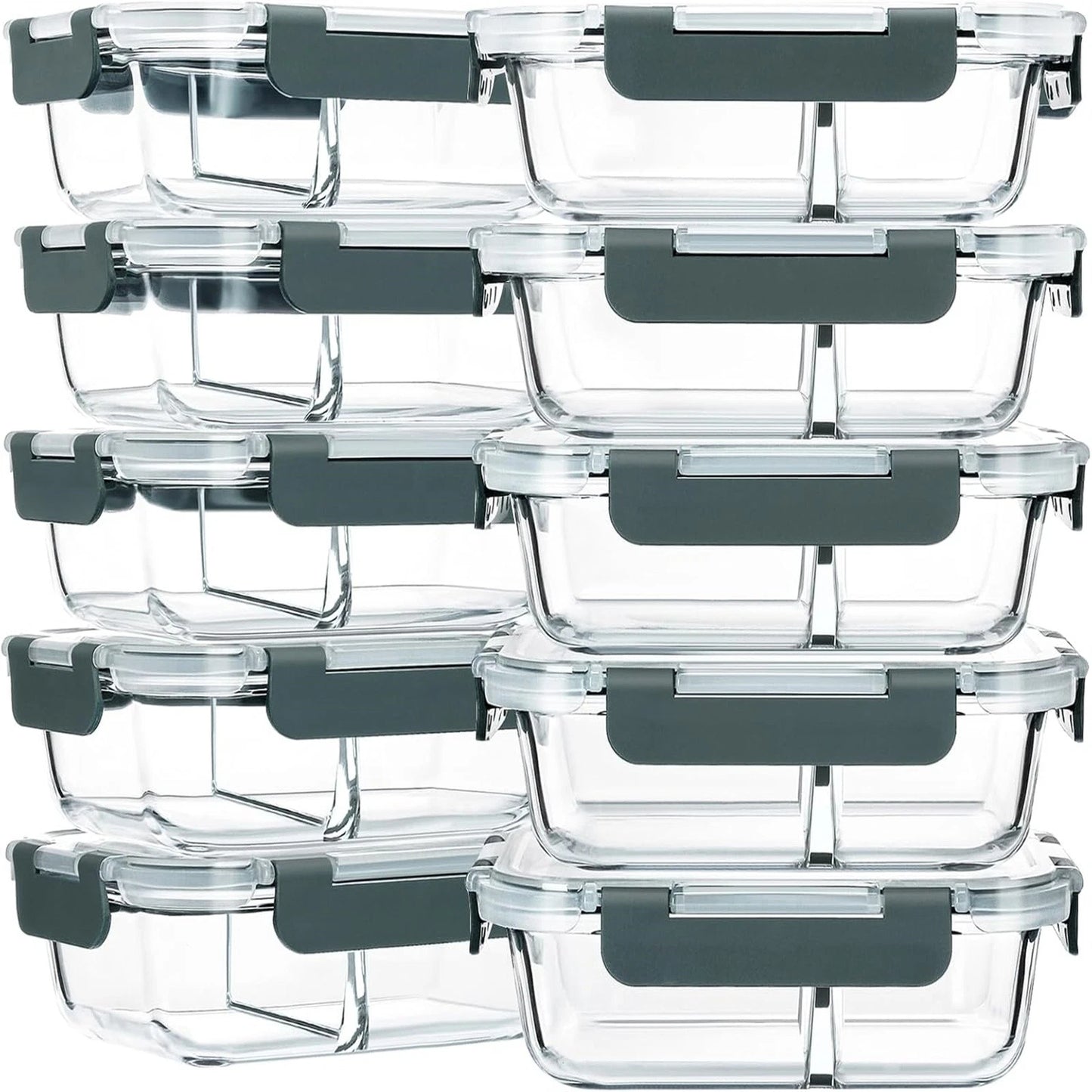 10PCS Pack Glass Food Storage Containers With Lids Airtight Leak Meal Prep Glass