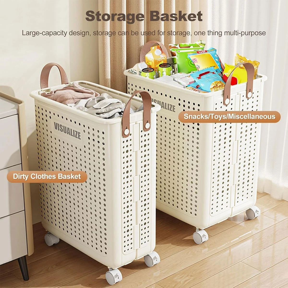 Folding Portable Laundry Basket Multifunctional Storage for Bathroom Household
