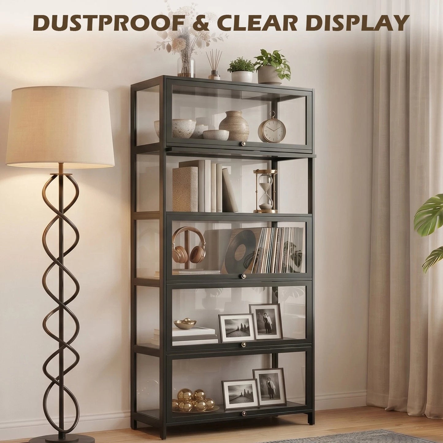 Display Cabinet Storage Shelves Clear Bookcase Wine Wood Rack Stand 3/4/5 Tier