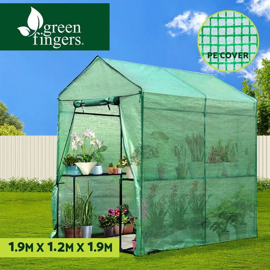 Green Fingers Greenhouse Walk in Green House 4 Shelves Tunnel Plant 1.9x1.2x1.9M