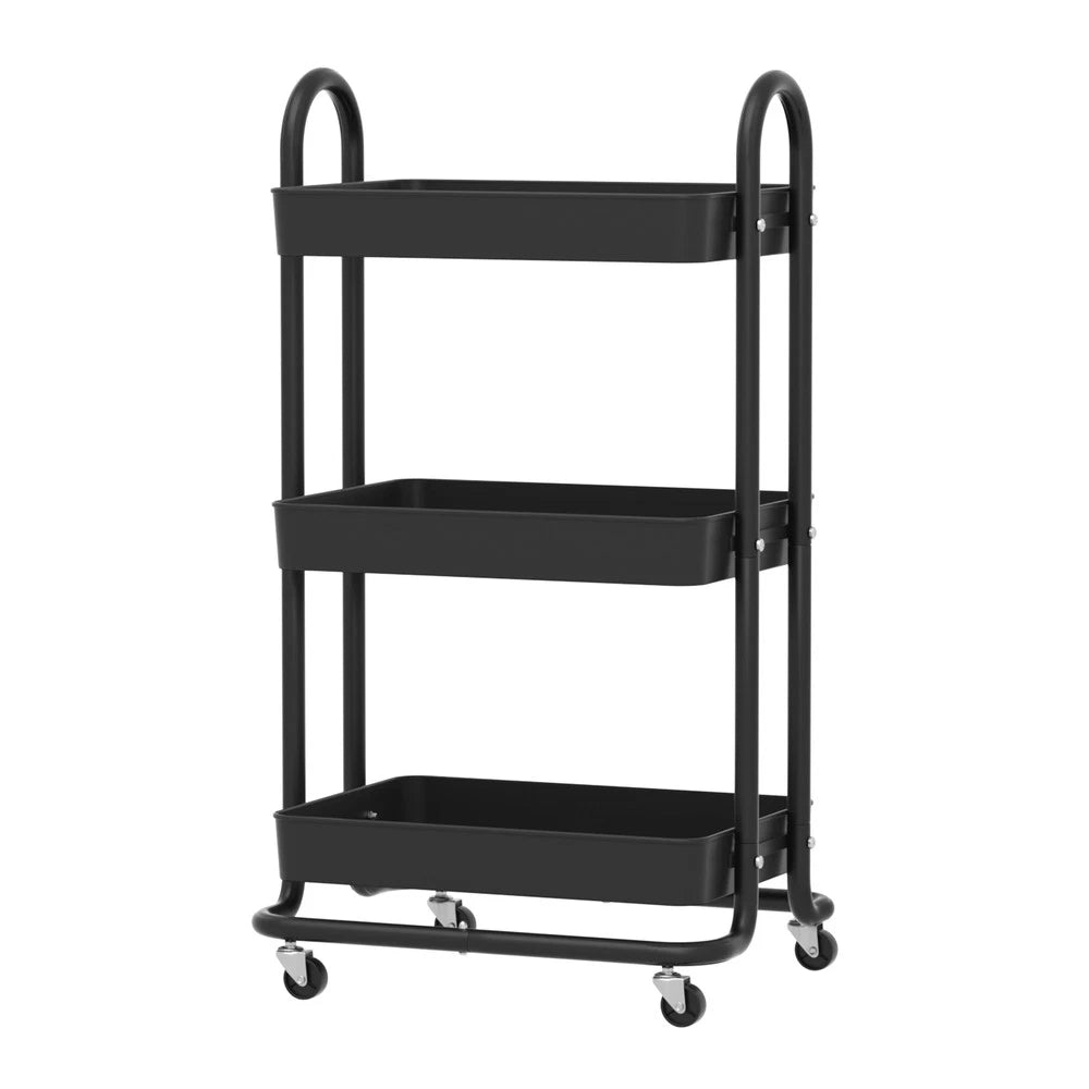 Artiss Storage Trolley Kitchen Cart 3 Tiers Rack Shelf Organiser Wheels Black