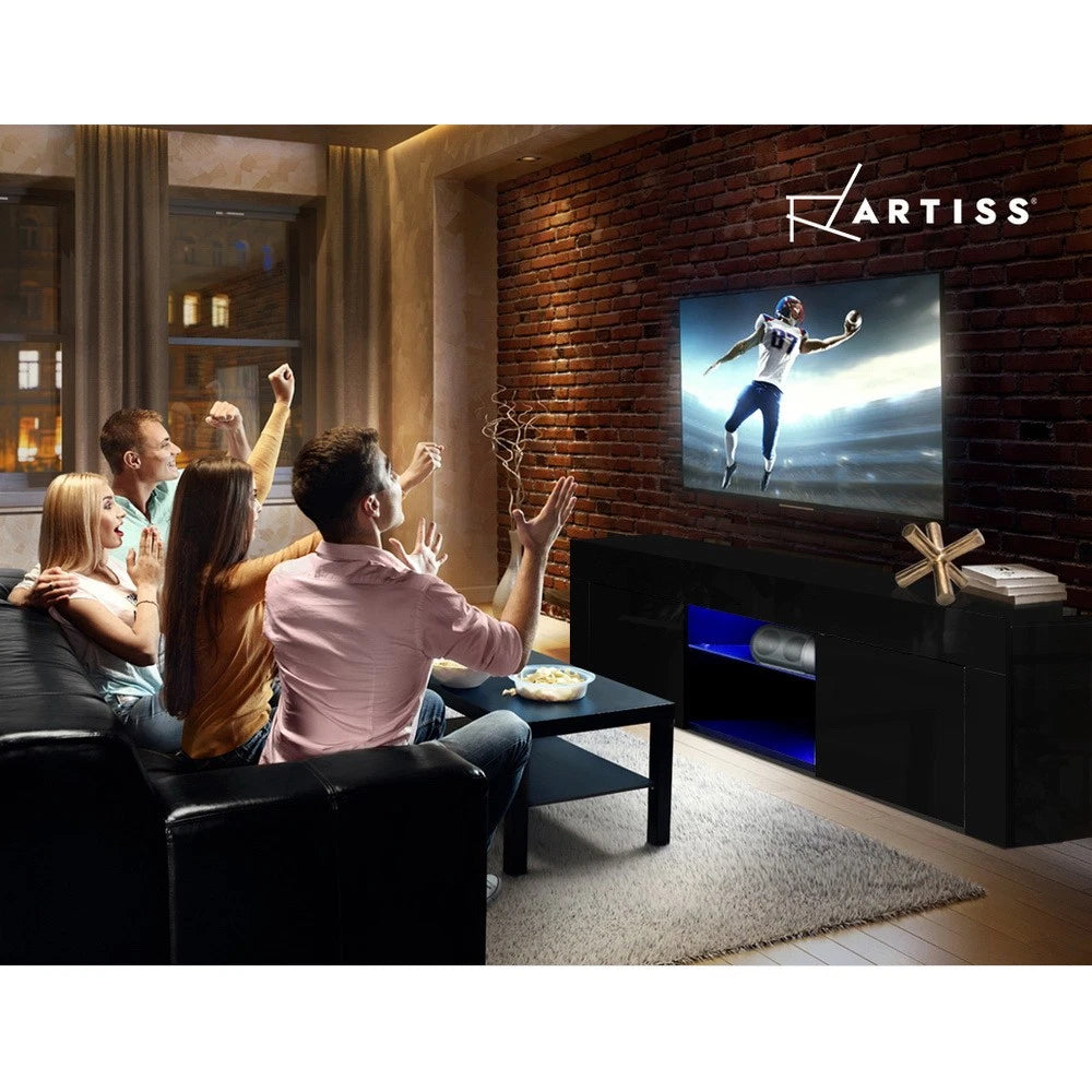Artiss Entertainment Unit TV Cabinet LED RGB 130cm Storage Drawers Black Angus