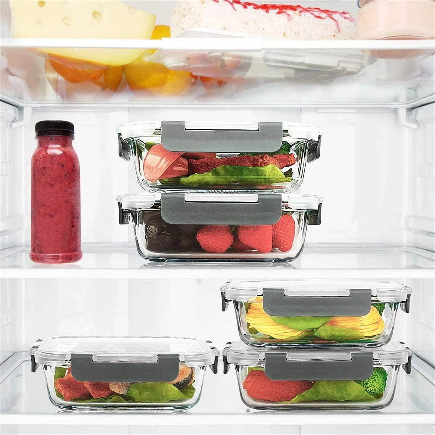10PCS Pack Glass Food Storage Containers With Lids Airtight Leak Meal Prep Glass