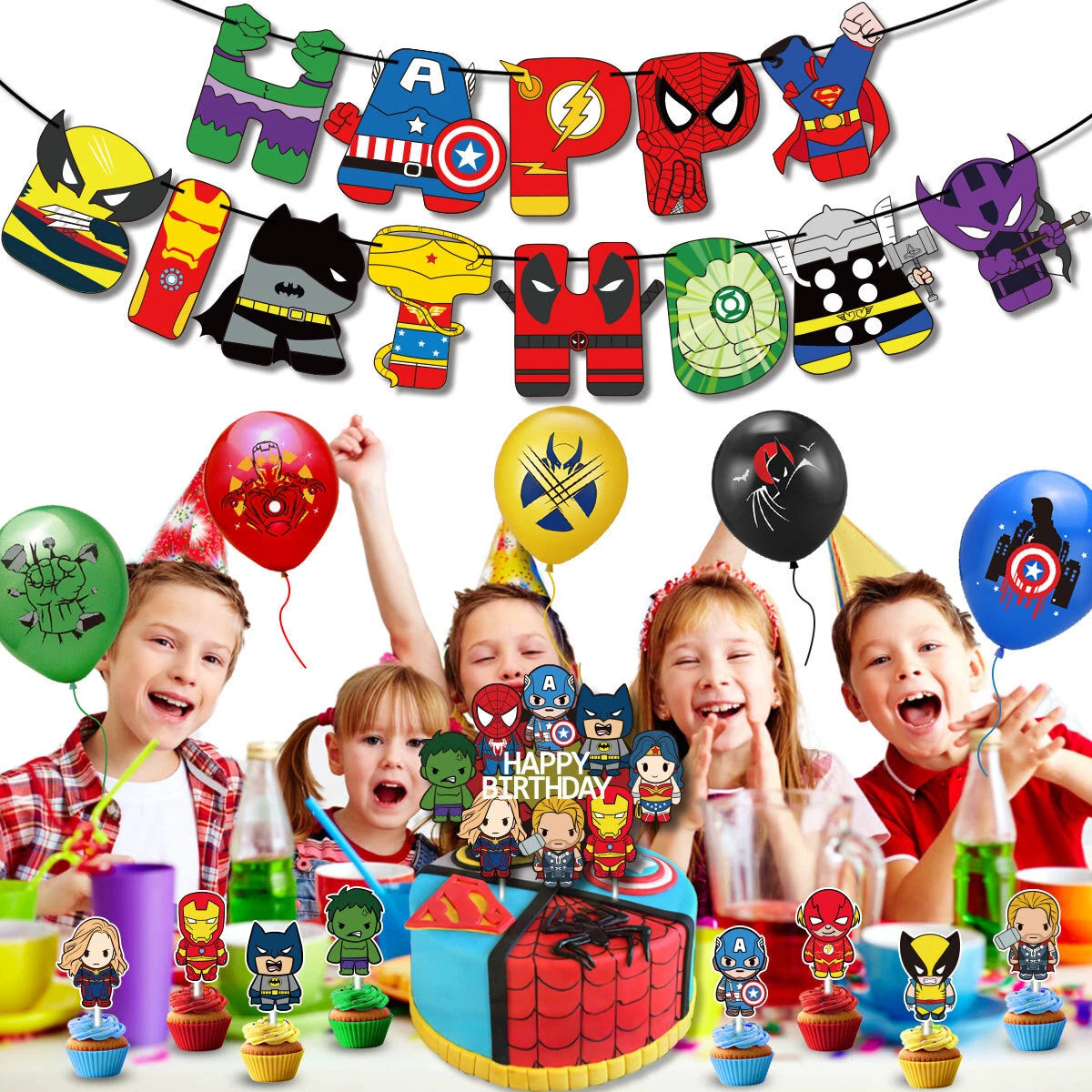 Superhero Marvel Avengers Party Supplies Balloons Banner Birthday Decorations