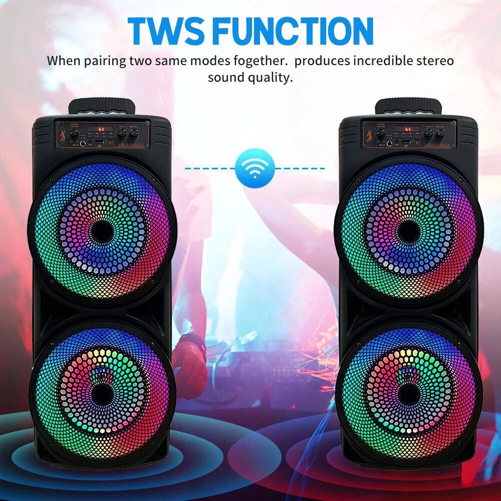 5000W Dual 8.5'' Bluetooth Speaker Sub Woofer Heavy Bass Sound System Party &Mic