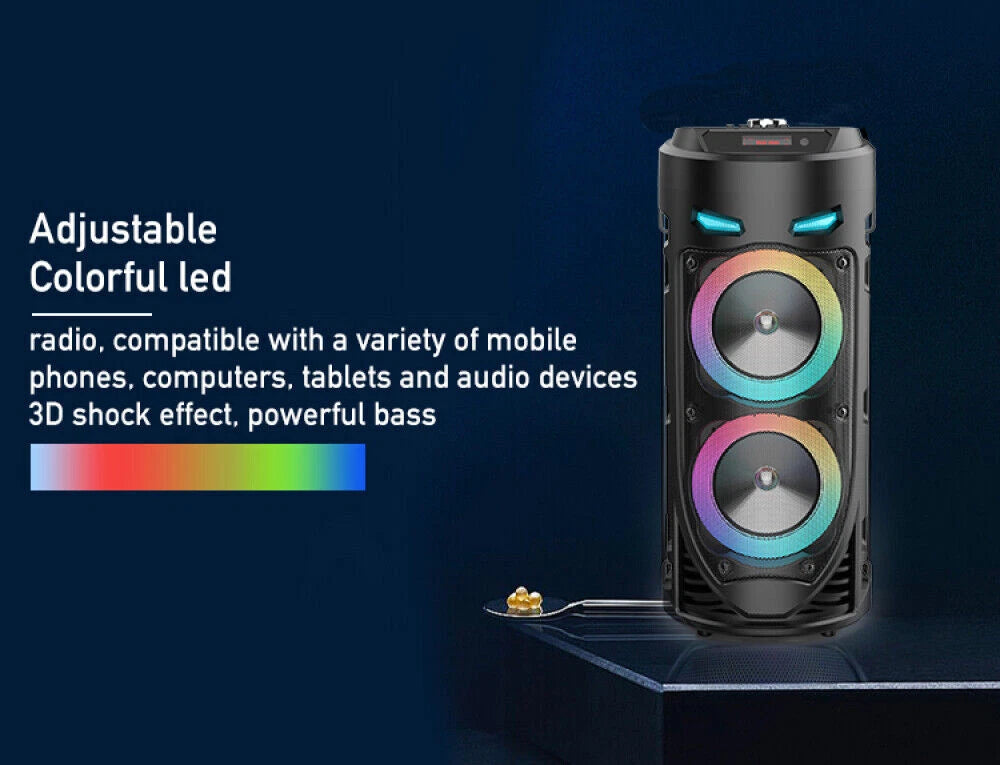 3000W Portable Bluetooth Party Speaker Sub Woofer Heavy Bass Sound System & MIC