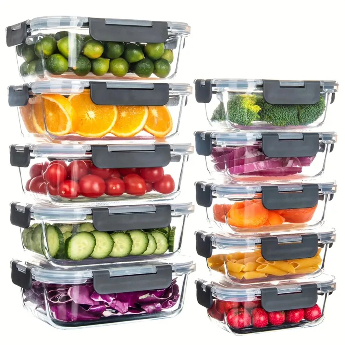 10PCS Pack Glass Food Storage Containers With Lids Airtight Leak Meal Prep Glass