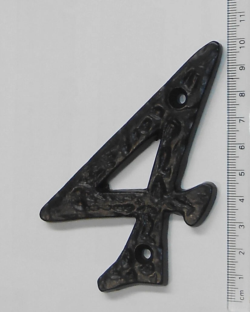 4"/100mm BLACK CAST IRON - HEAVY ANTIQUE DESIGN HOUSE DOOR FENCE NUMBERS NUMERAL