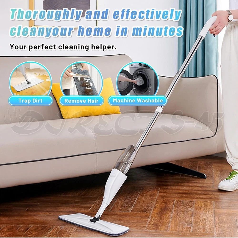 Spray Mop Microfibre Flat Mop Cleaner Floor Kitchen Bathroom Cleaner with 6 Mops