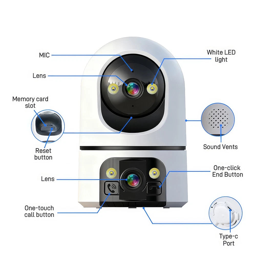 Security Camera 2.4G WIFI Indoor Smart Home Baby Pet Monitor Night Vision Wired